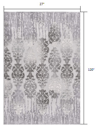HomeRoots 2' x 10' Gray Dripping Damask Runner Rug