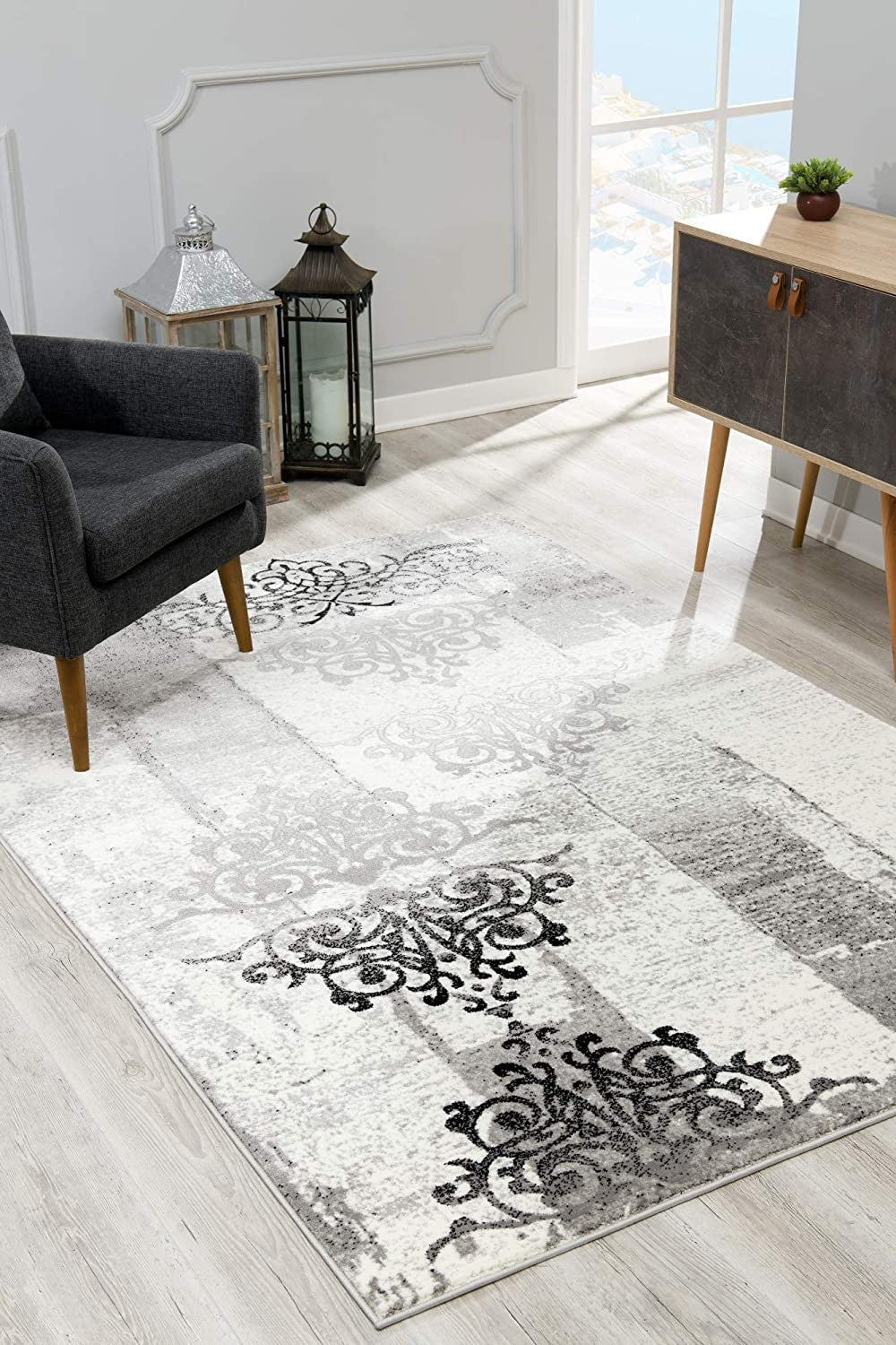 HomeRoots 2' x 10' Gray Faded Filigree Pattern Runner Rug