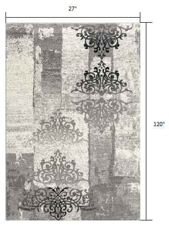 HomeRoots 2' x 10' Gray Faded Filigree Pattern Runner Rug