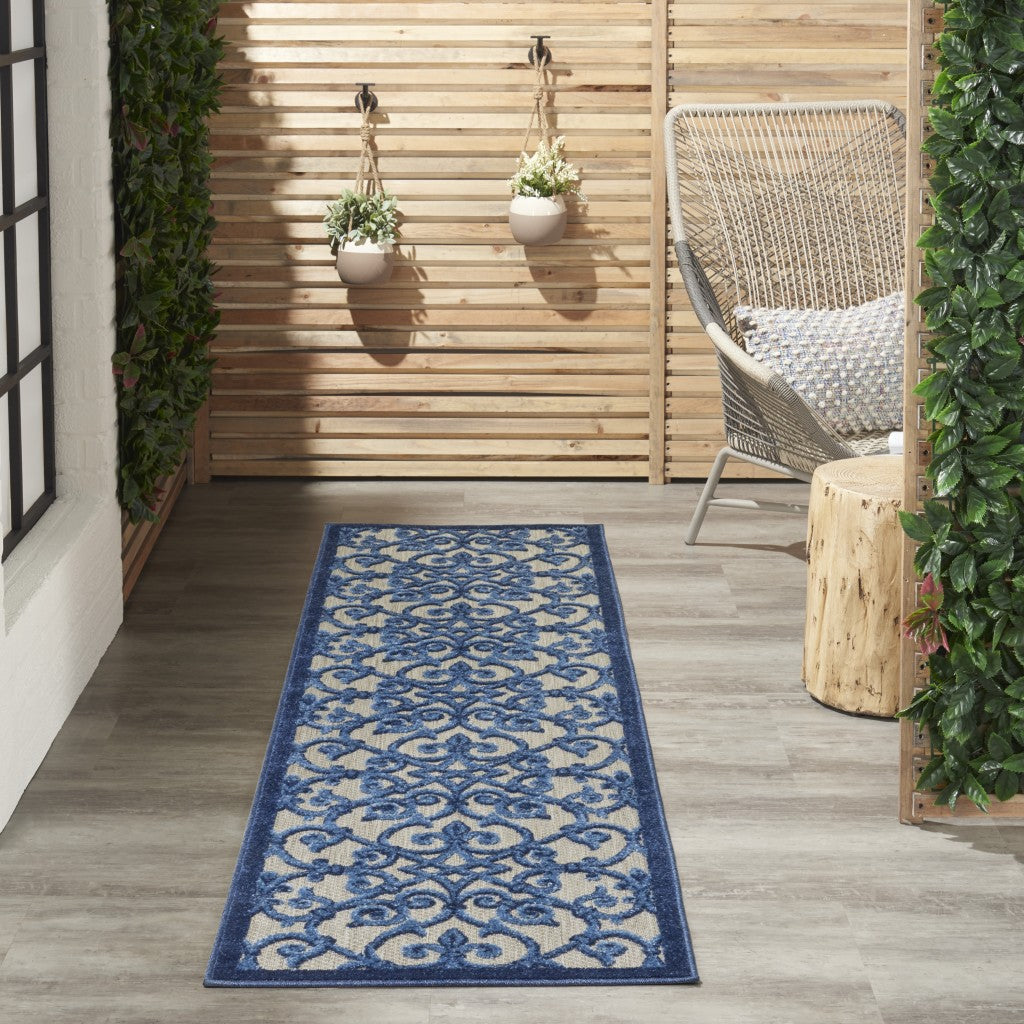 HomeRoots 2’ x 10’ Gray and Blue Indoor Outdoor Runner Rug