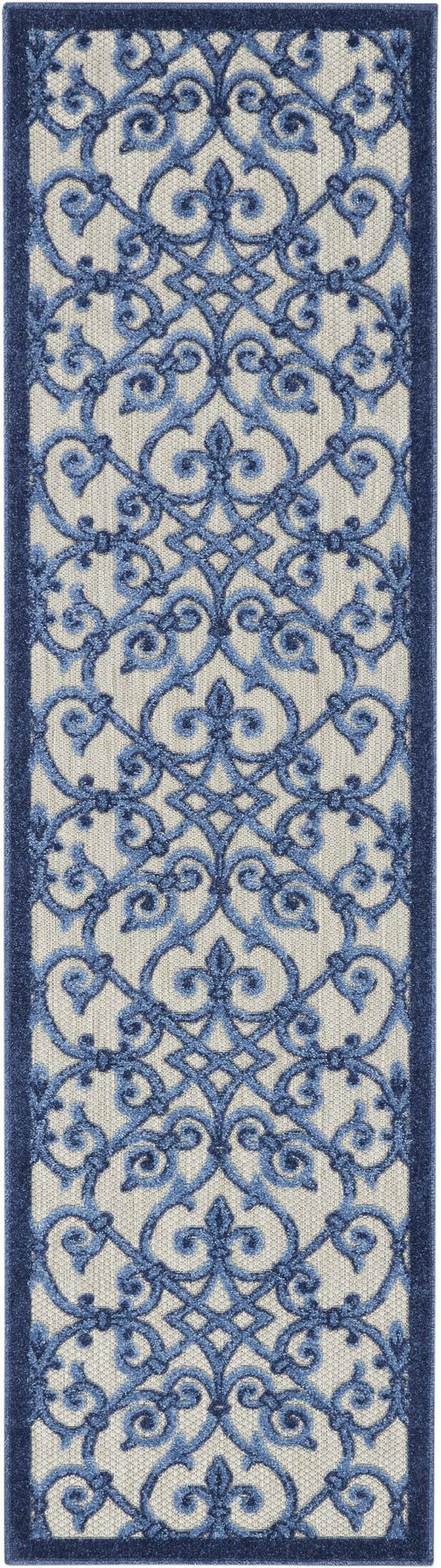 HomeRoots 2’ x 10’ Gray and Blue Indoor Outdoor Runner Rug