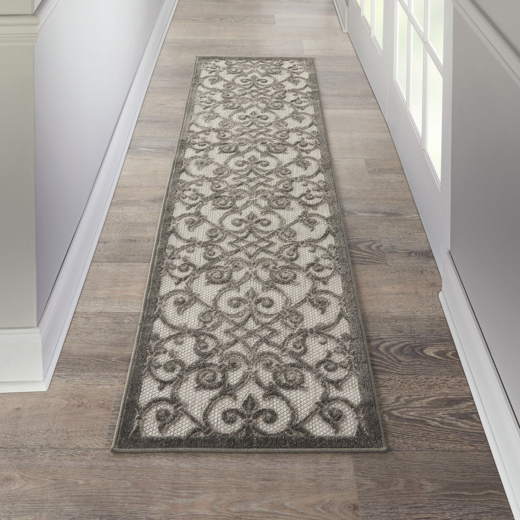 HomeRoots 2' x 10' Gray and Charcoal Indoor Outdoor Runner Rug