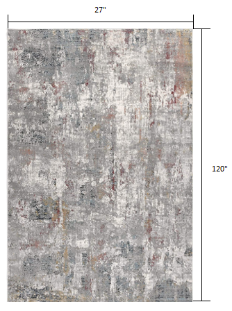 HomeRoots 2' x 10' Gray and Ivory Abstract Runner Rug