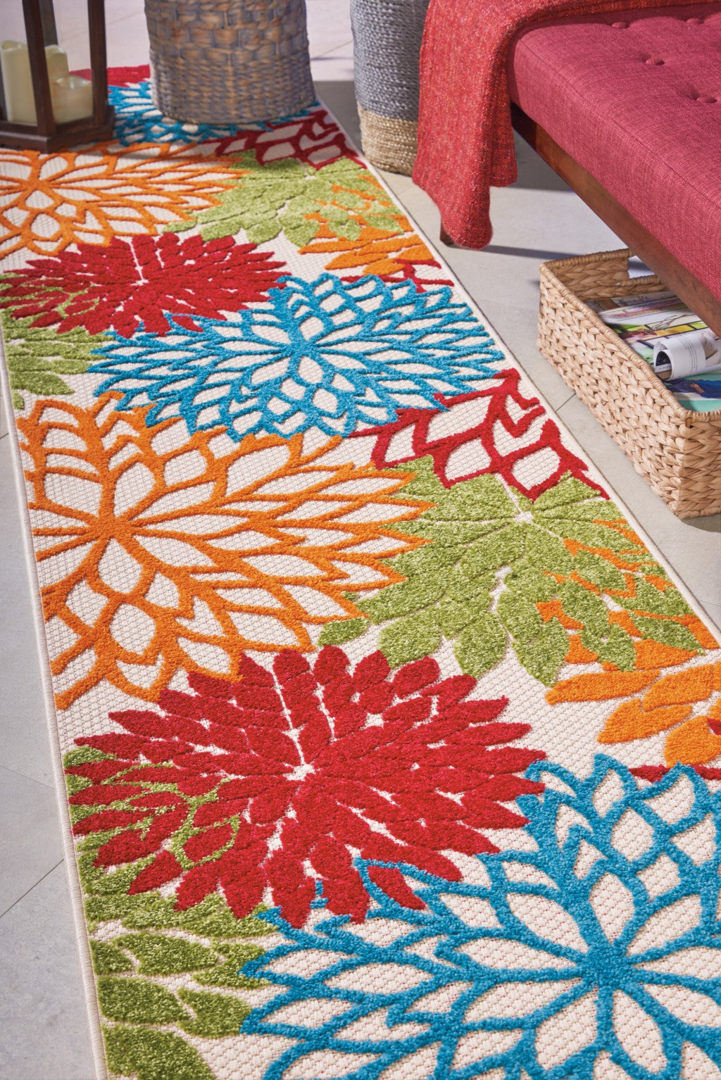 HomeRoots 2’ x 10’ Green Floral Indoor Outdoor Runner Rug
