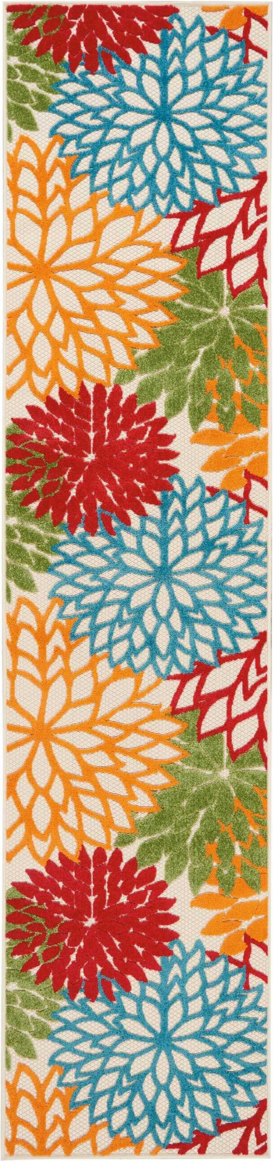HomeRoots 2’ x 10’ Green Floral Indoor Outdoor Runner Rug