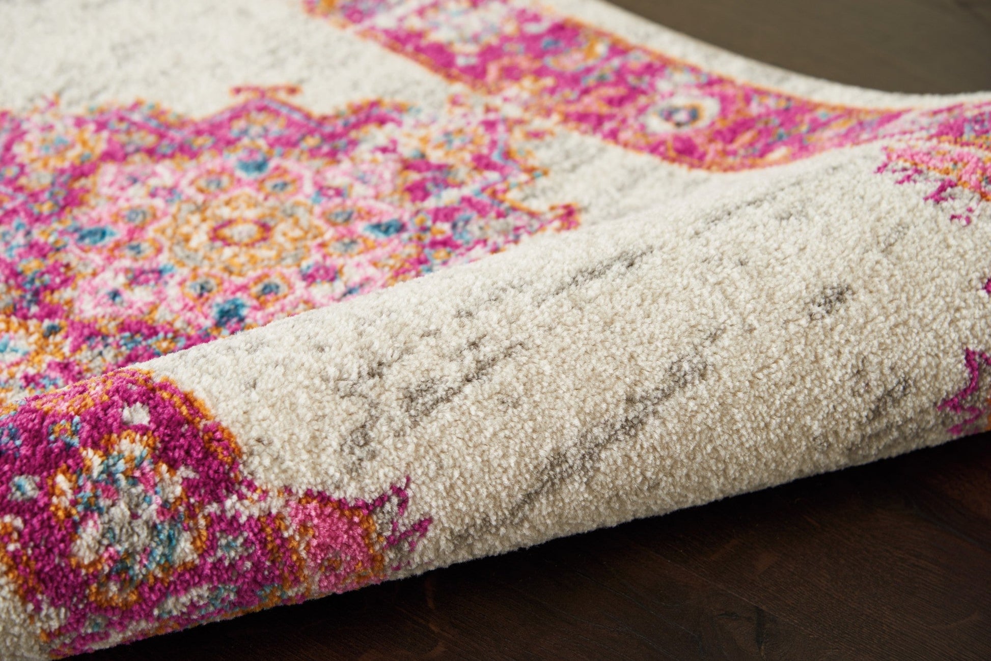 HomeRoots 2' x 10' Ivory and Fuchsia Distressed Runner Rug
