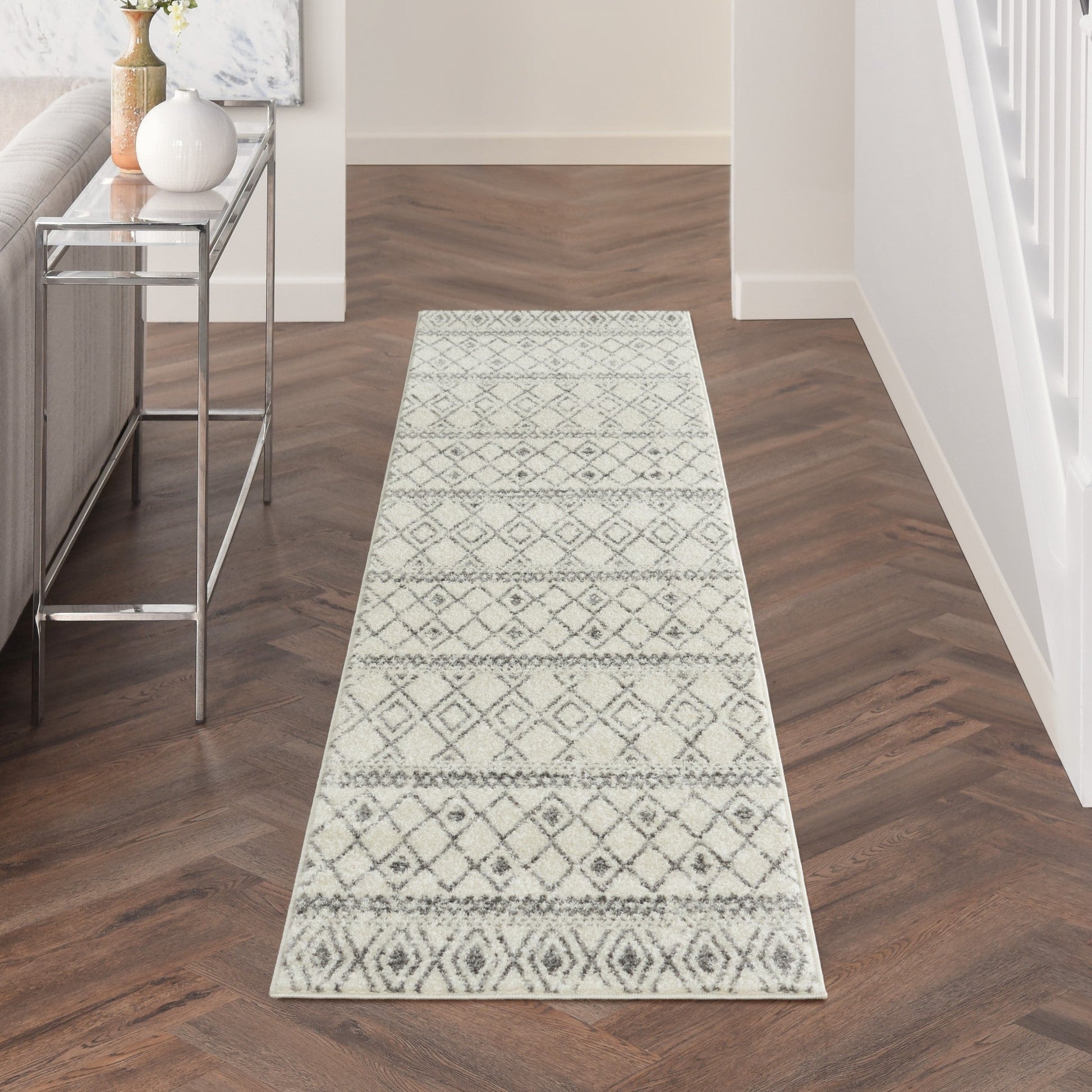 HomeRoots 2' x 10' Ivory and Gray Berber Pattern Runner Rug