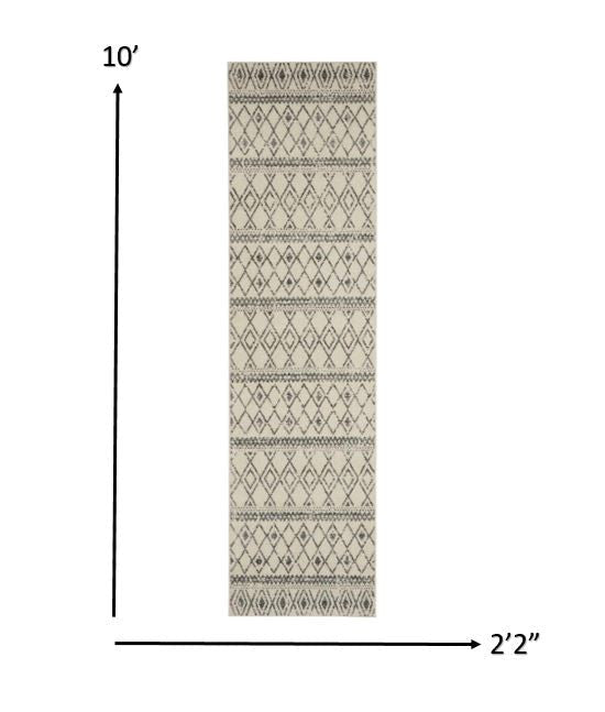 HomeRoots 2' x 10' Ivory and Gray Berber Pattern Runner Rug