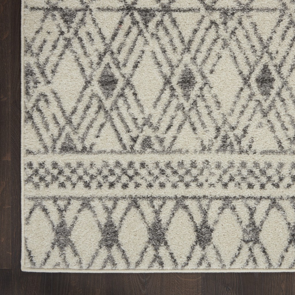 HomeRoots 2’ x 10’ Ivory and Gray Geometric Runner Rug