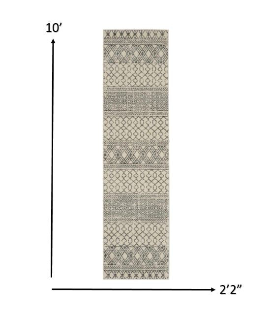 HomeRoots 2’ x 10’ Ivory and Gray Geometric Runner Rug