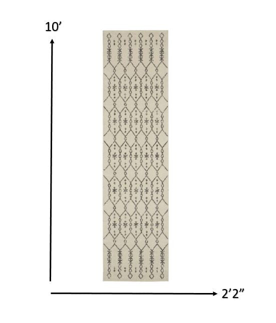 HomeRoots 2' x 10' Ivory and Gray Geometric Runner Rug