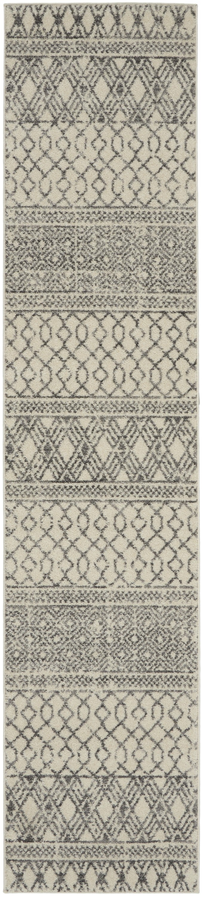 HomeRoots 2’ x 10’ Ivory and Gray Geometric Runner Rug