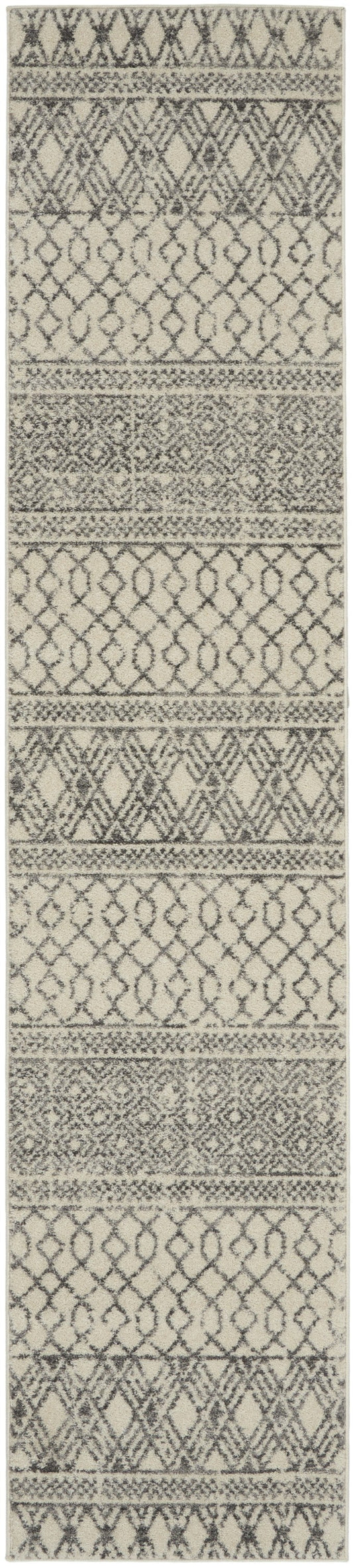 HomeRoots 2’ x 10’ Ivory and Gray Geometric Runner Rug