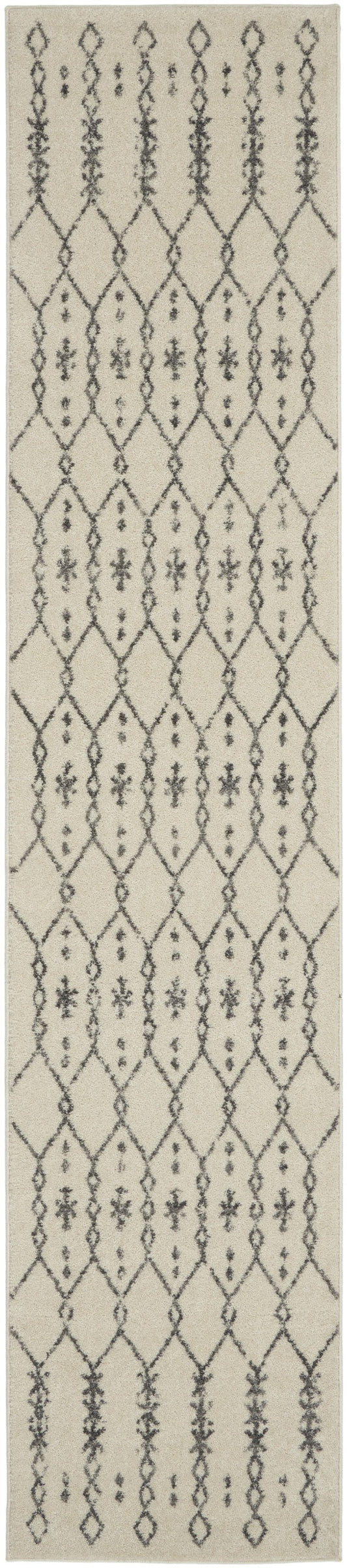 HomeRoots 2' x 10' Ivory and Gray Geometric Runner Rug