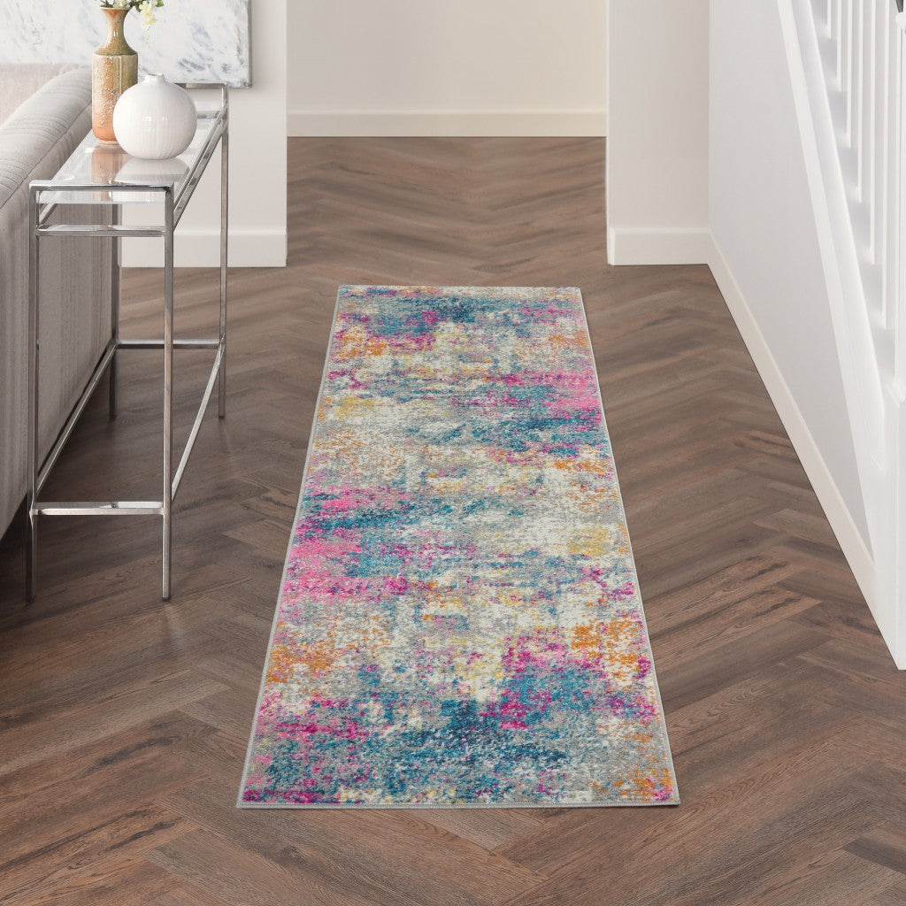 HomeRoots 2' x 10' Ivory and Multi Abstract Runner Rug