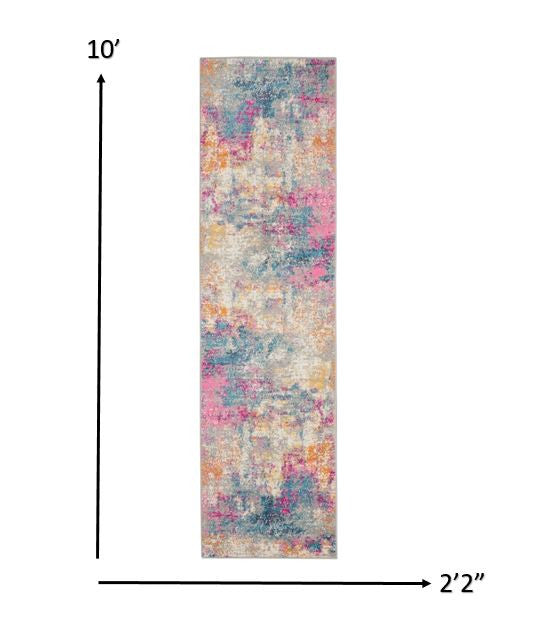 HomeRoots 2' x 10' Ivory and Multi Abstract Runner Rug