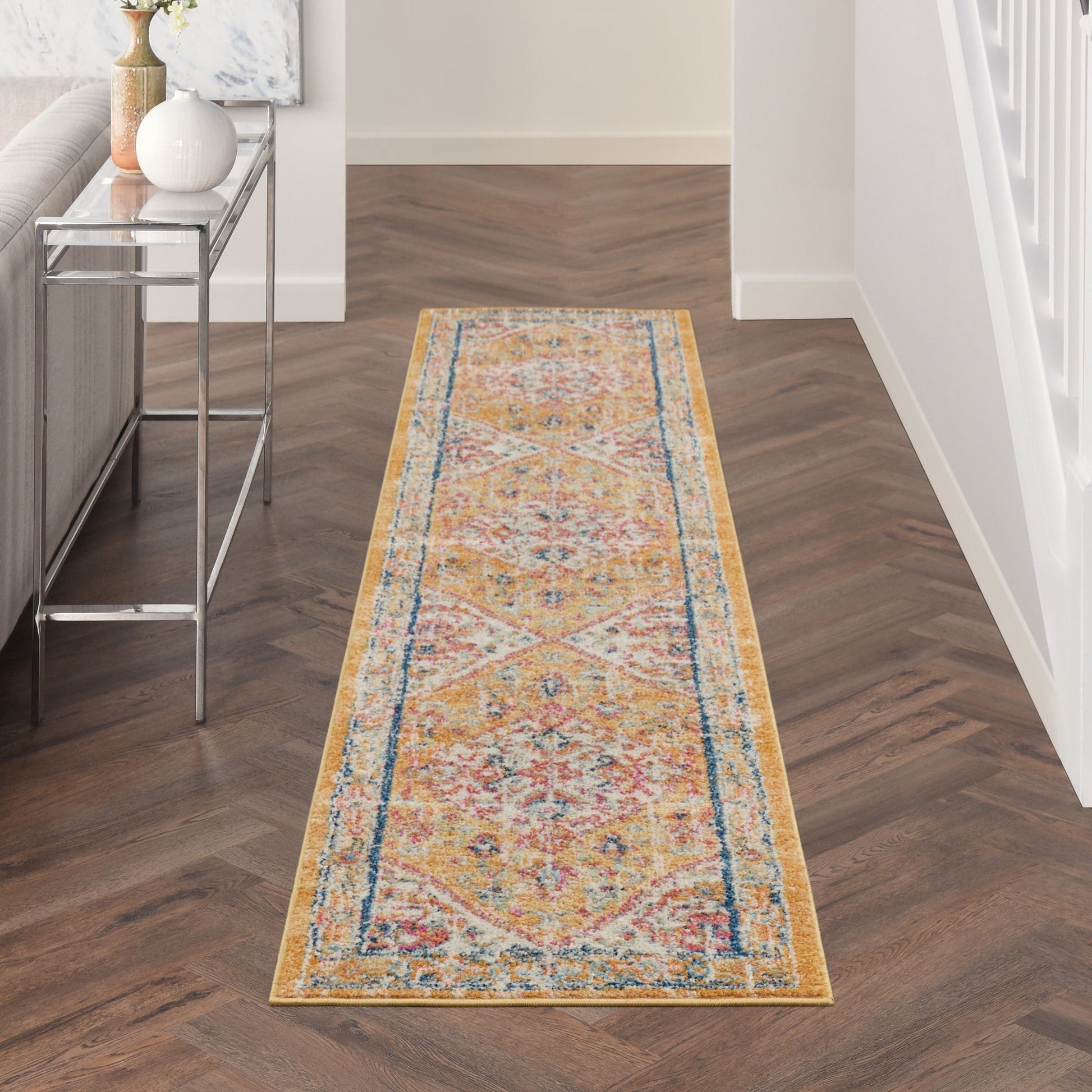 HomeRoots 2' x 10' Ivory and Yellow Center Medallion Runner Rug