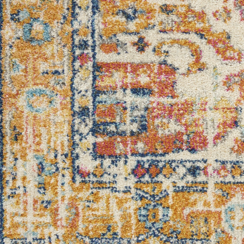 HomeRoots 2' x 10' Ivory and Yellow Center Medallion Runner Rug