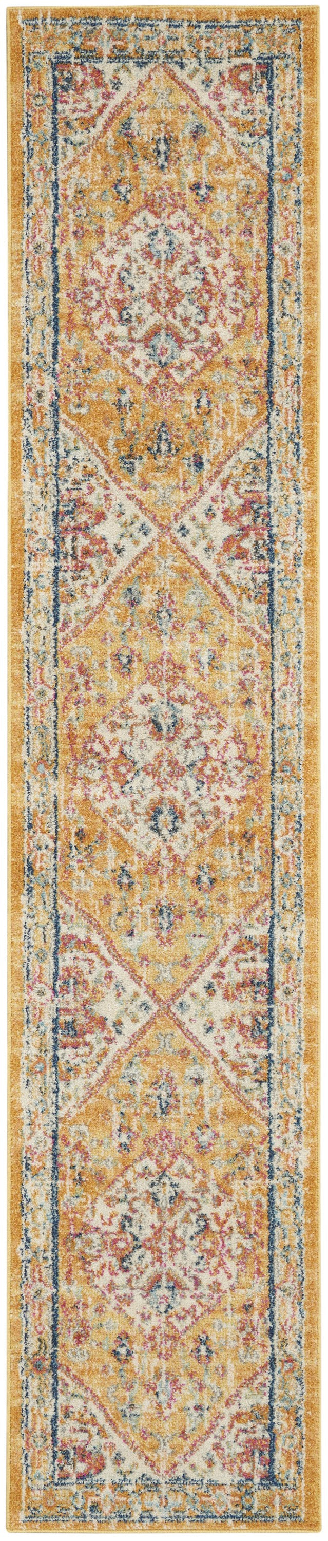 HomeRoots 2' x 10' Ivory and Yellow Center Medallion Runner Rug