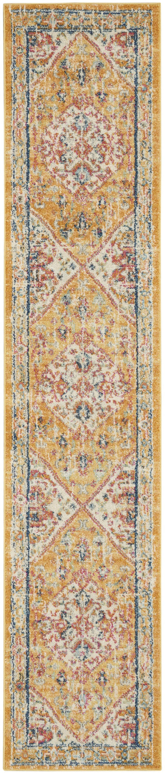HomeRoots 2' x 10' Ivory and Yellow Center Medallion Runner Rug