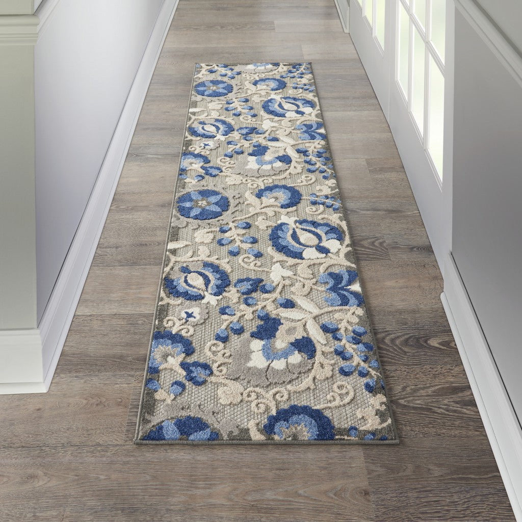 HomeRoots 2’ x 10’ Natural and Blue Indoor Outdoor Runner Rug