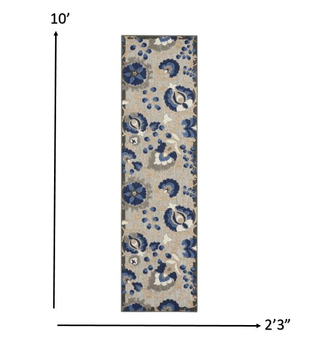 HomeRoots 2’ x 10’ Natural and Blue Indoor Outdoor Runner Rug