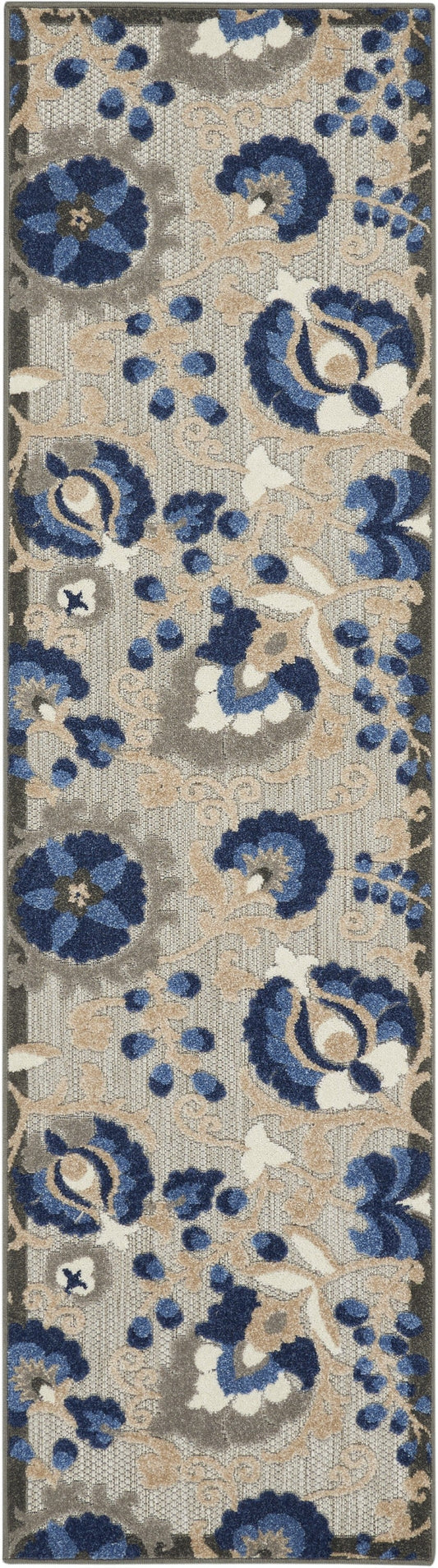 HomeRoots 2’ x 10’ Natural and Blue Indoor Outdoor Runner Rug