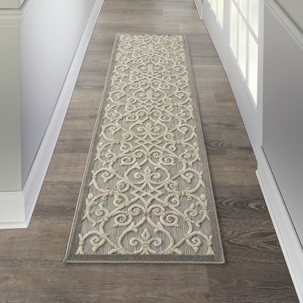 HomeRoots 2' x 10' Natural and Gray Indoor Outdoor Runner Rug