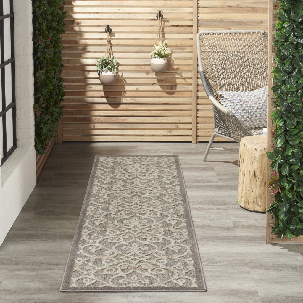 HomeRoots 2' x 10' Natural and Gray Indoor Outdoor Runner Rug