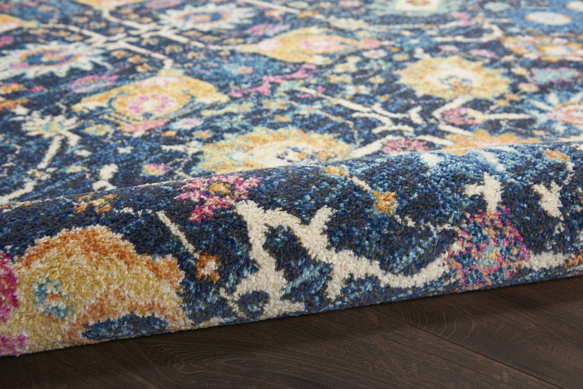 HomeRoots 2' x 10' Navy Blue Floral Buds Runner Rug