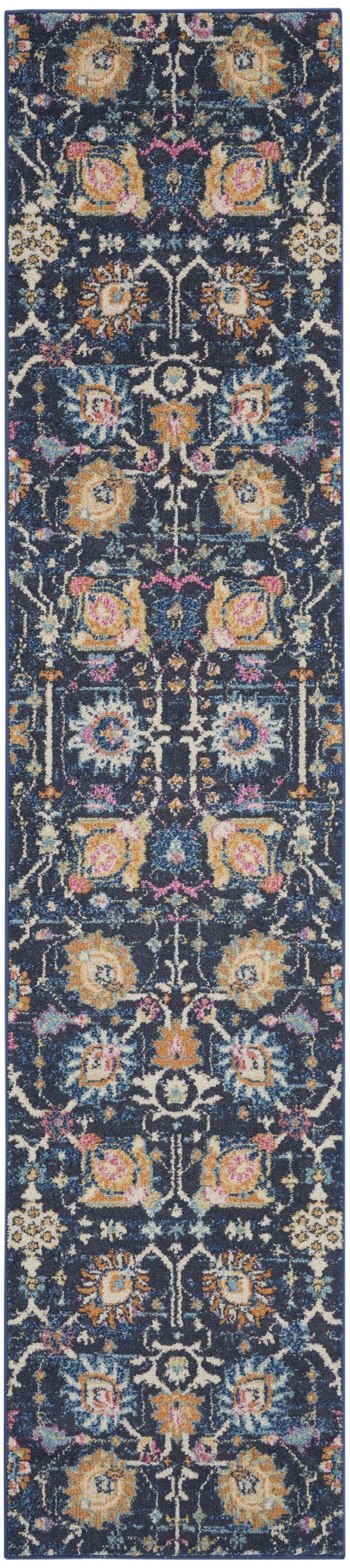 HomeRoots 2' x 10' Navy Blue Floral Buds Runner Rug