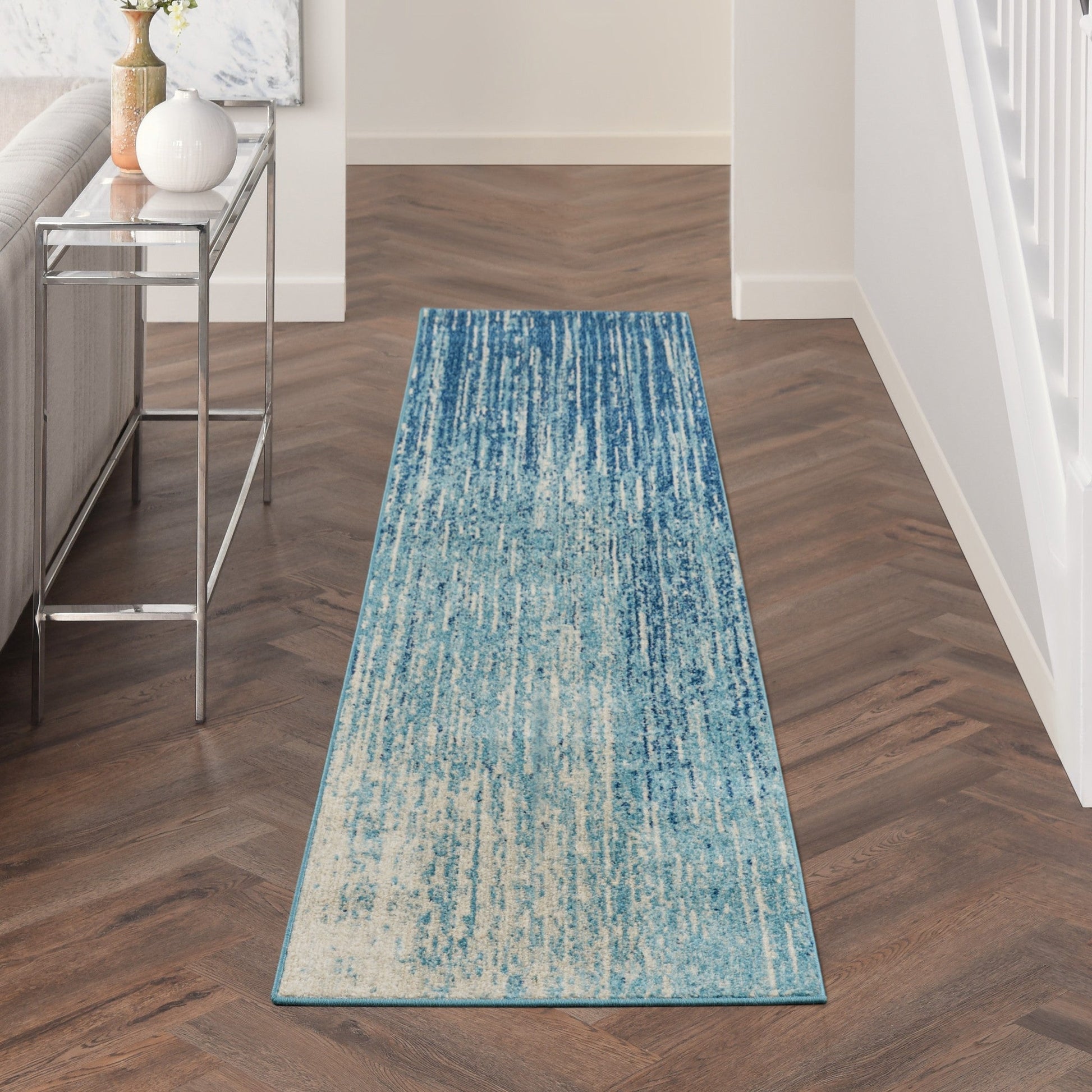 HomeRoots 2' x 10' Navy and Light Blue Abstract Runner Rug