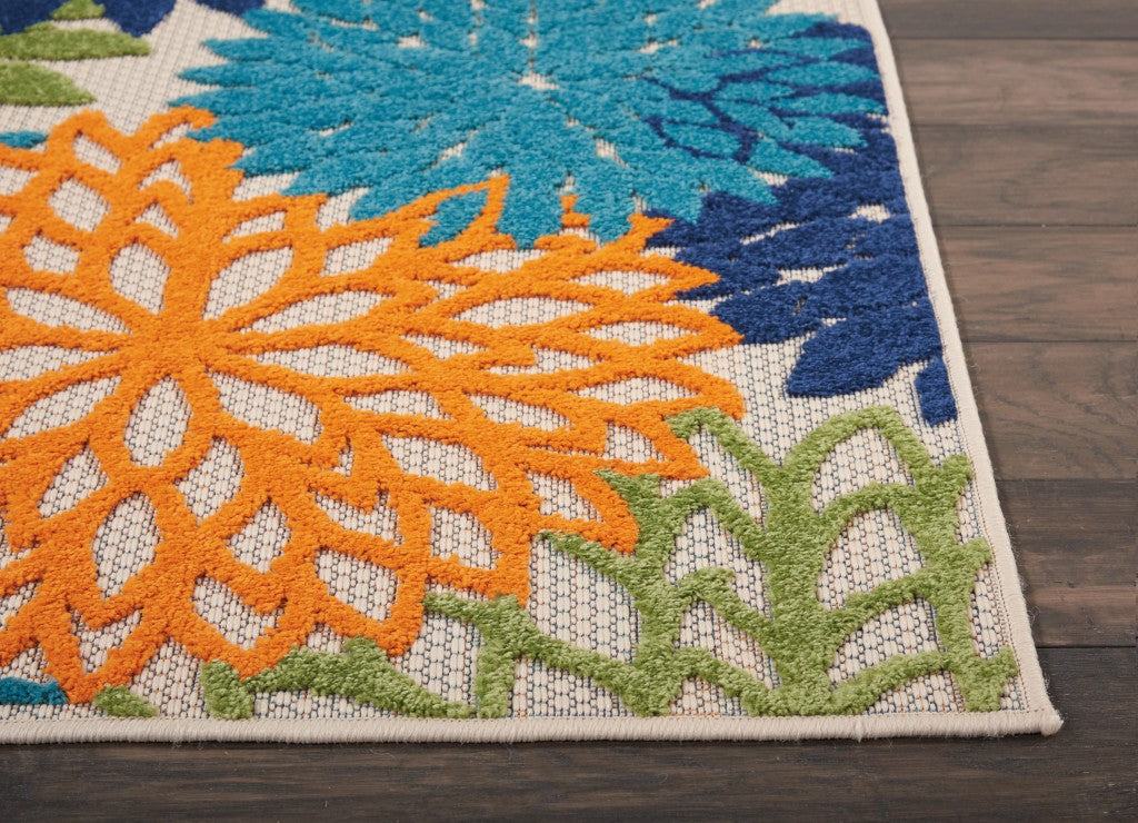 HomeRoots 2’ x 10' Orange Outdoor Runner Rug With Floral Finish