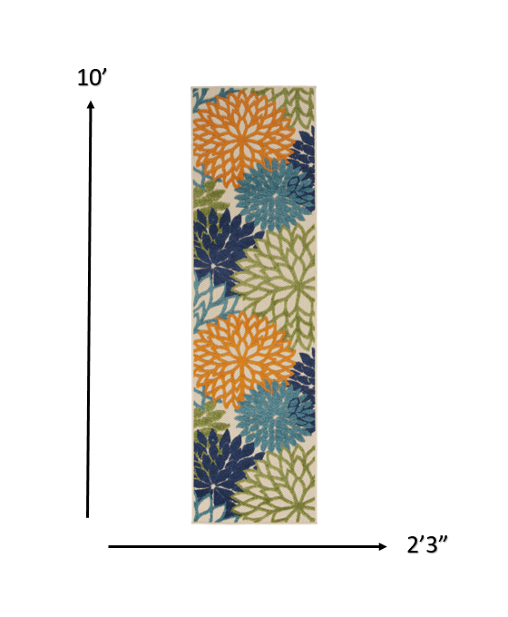 HomeRoots 2’ x 10' Orange Outdoor Runner Rug With Floral Finish