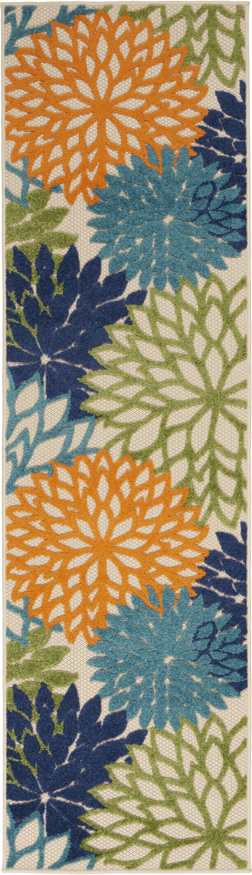 HomeRoots 2’ x 10' Orange Outdoor Runner Rug With Floral Finish