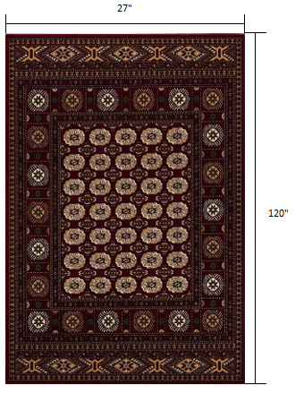 HomeRoots 2' x 10' Red Eclectic Geometric Pattern Runner Rug