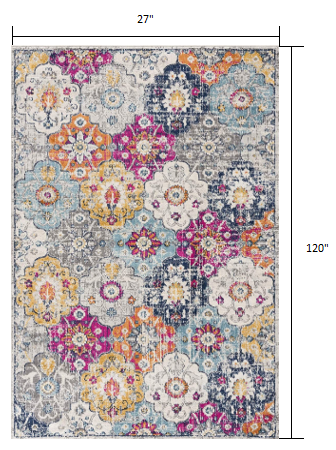 HomeRoots 2’ x 10’ Rust Distressed Floral Runner Rug