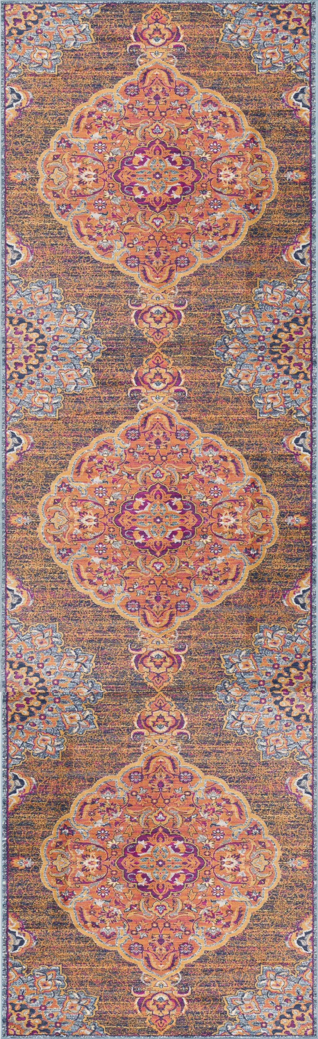 HomeRoots 2' x 10' Rustic Orange Medallion Runner Rug