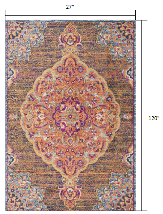 HomeRoots 2' x 10' Rustic Orange Medallion Runner Rug