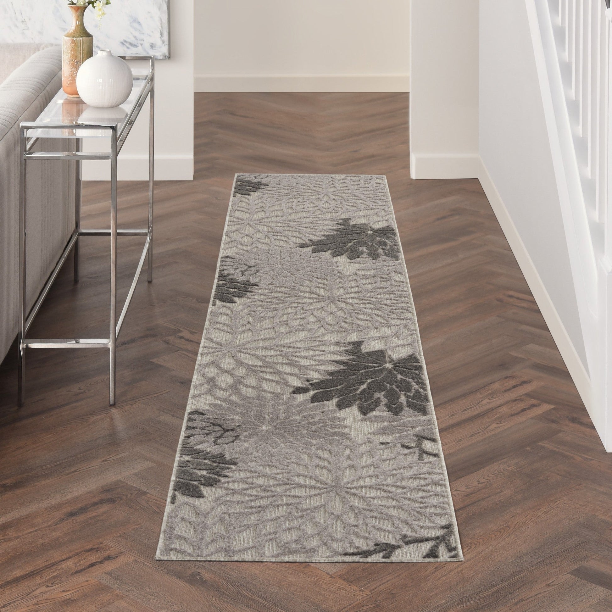 HomeRoots 2' x 10' Silver and Gray Indoor Outdoor Runner Rug