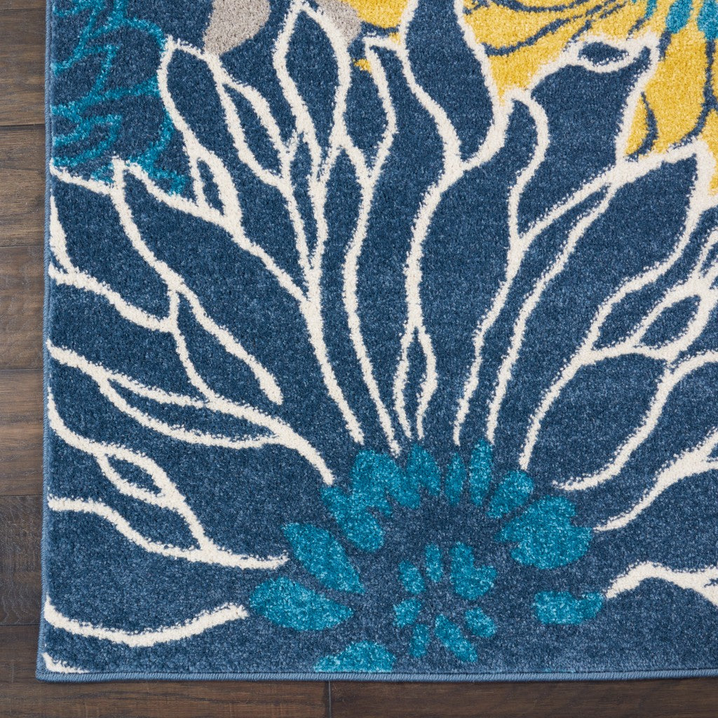 HomeRoots 2’ x 10’ Tropical Flower Runner Rug in Blue Finish
