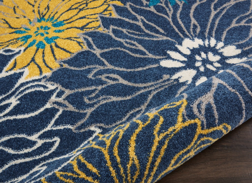 HomeRoots 2’ x 10’ Tropical Flower Runner Rug in Blue Finish