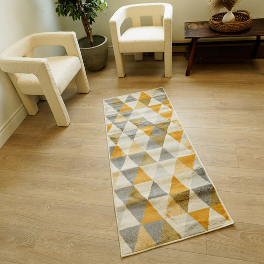 HomeRoots 2' x 10' Yellow Triangular Lattice Runner Rug