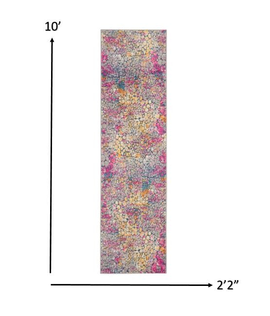 HomeRoots 2' x 10' Yellow and Pink Coral Reef Runner Rug
