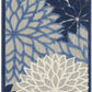 HomeRoots 2’ x 12’ Blue Large Floral Indoor Outdoor Runner Rug