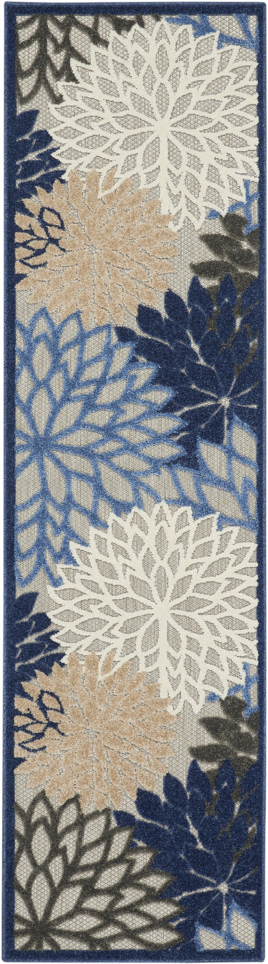 HomeRoots 2’ x 12’ Blue Large Floral Indoor Outdoor Runner Rug
