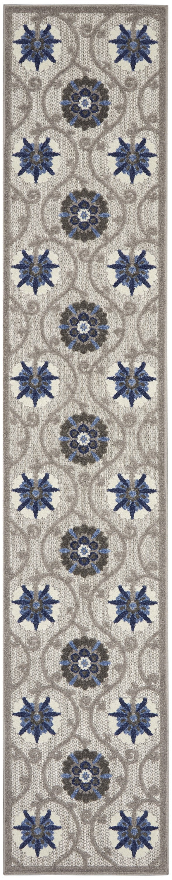 HomeRoots 2' x 12' Gray and Blue Indoor Outdoor Runner Rug