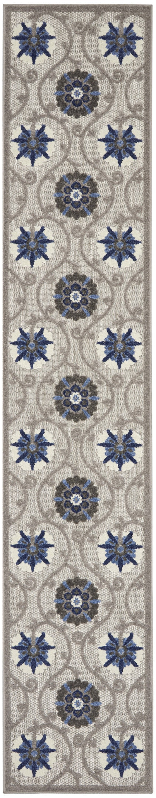 HomeRoots 2' x 12' Gray and Blue Indoor Outdoor Runner Rug