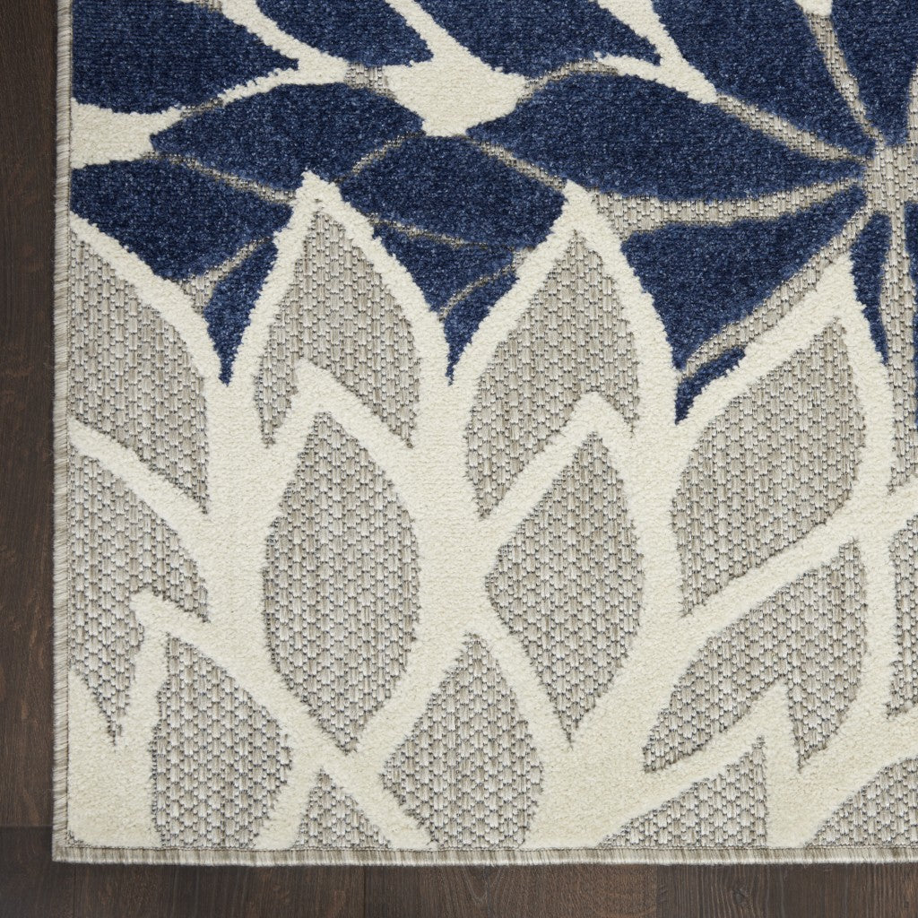 HomeRoots 2’ x 12’ Ivory and Navy Indoor Outdoor Runner Rug