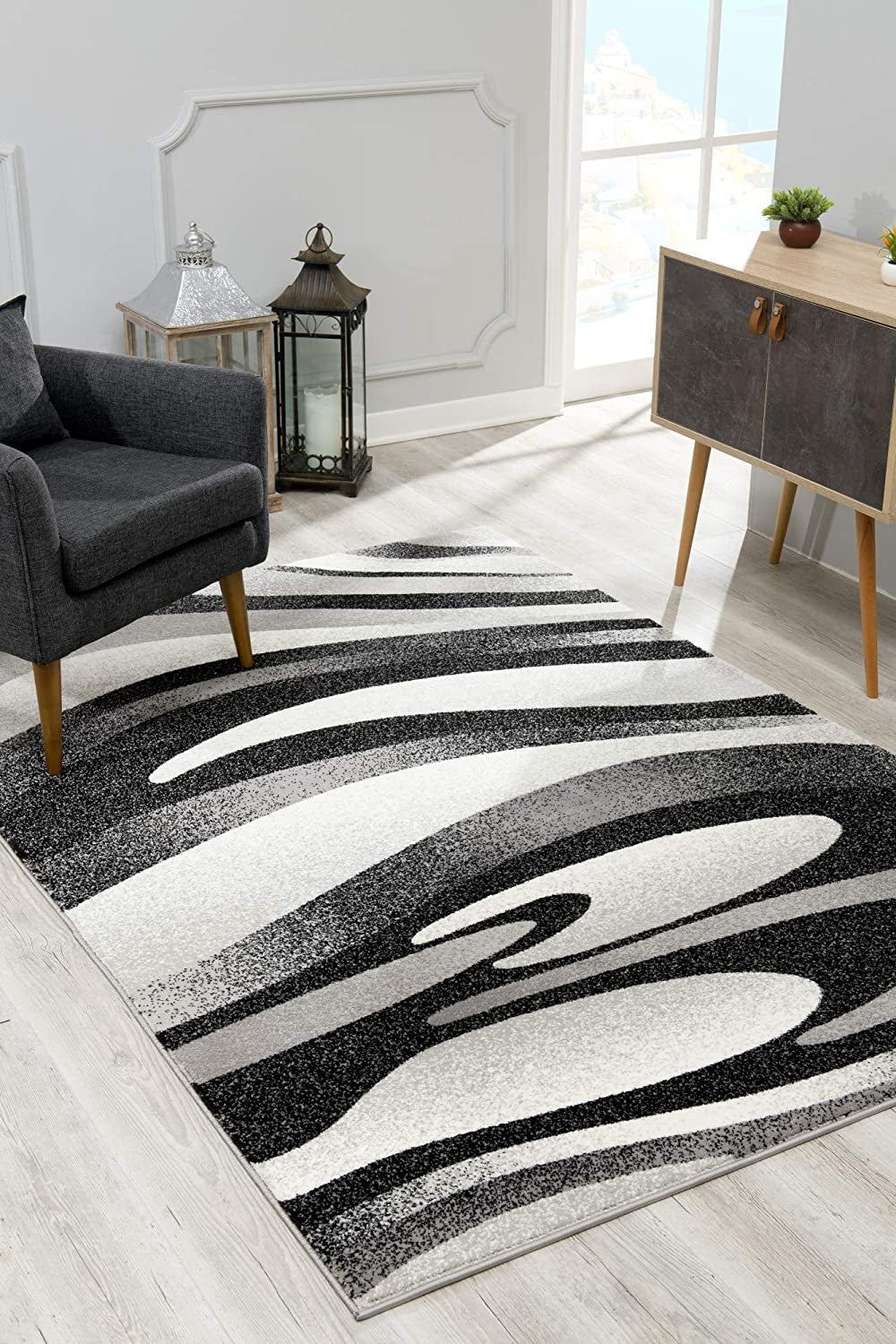 HomeRoots 2' x 13' Black and Gray Abstract Marble Runner Rug
